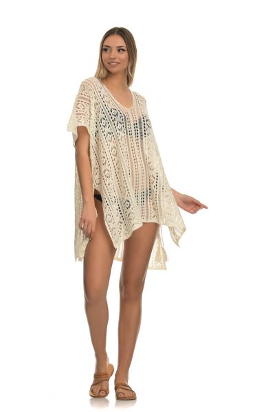 Μπεζ Κοντομάνικο Καφτάνι Με V Στο Ντεκολτέ - Image 3