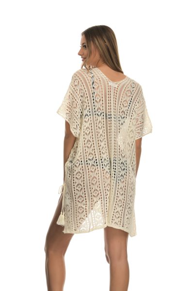 Μπεζ Κοντομάνικο Καφτάνι Με V Στο Ντεκολτέ - Image 4