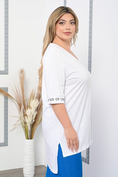 Μπλούζα Κοντομάνικη Με Σχέδιο Λευκή- Plus Size - Image 7