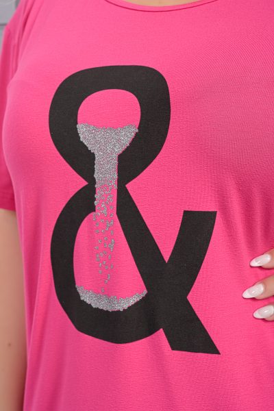 Μπλούζα Με Σχέδιο Μπροστά Φούξια- Plus Size - Image 3