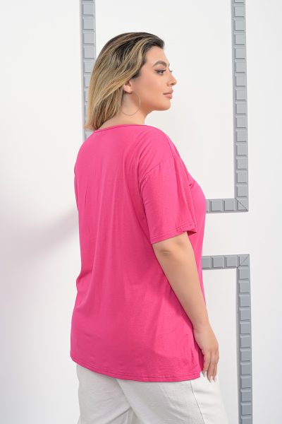 Μπλούζα Με Σχέδιο Μπροστά Φούξια- Plus Size - Image 5