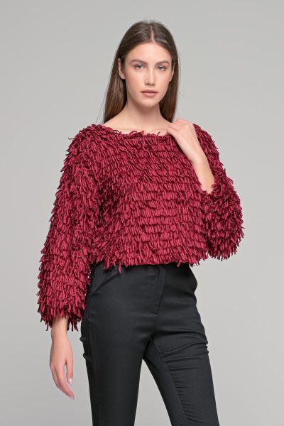 Μπορντό Loose Μπλούζα Μακρυμάνικη - Image 3