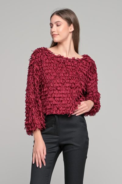 Μπορντό Loose Μπλούζα Μακρυμάνικη - Image 5