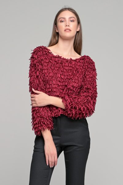 Μπορντό Loose Μπλούζα Μακρυμάνικη