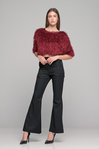 Μπορντό Loose Μπλούζα Με Κρόσια - Image 2