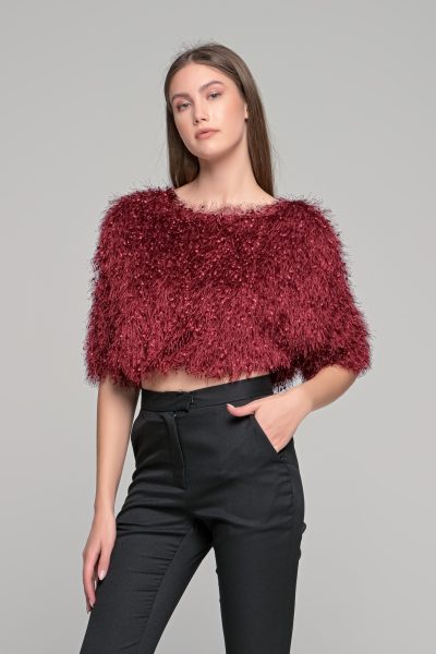 Μπορντό Loose Μπλούζα Με Κρόσια - Image 3