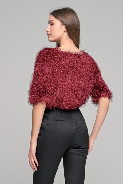Μπορντό Loose Μπλούζα Με Κρόσια - Image 4