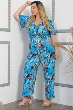Ολόσωμη Φόρμα Εμπριμέ Με Κοντό Μανίκι – Plus Size