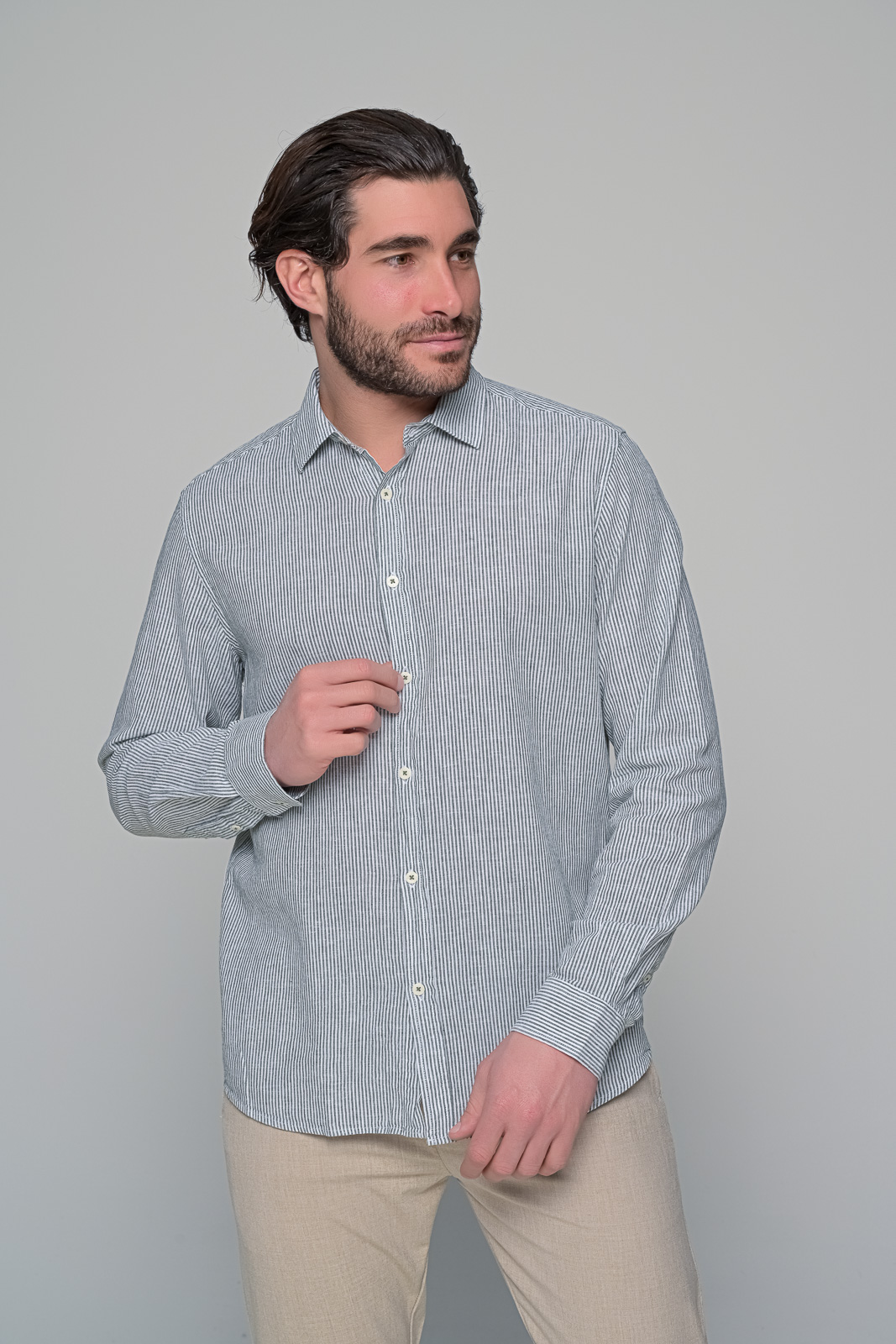 ΠΟΥΚΑΜΙΣΟ SEASIDE STRIPES BEN TAILOR - ΧΑΚΙ - Ανδρικά