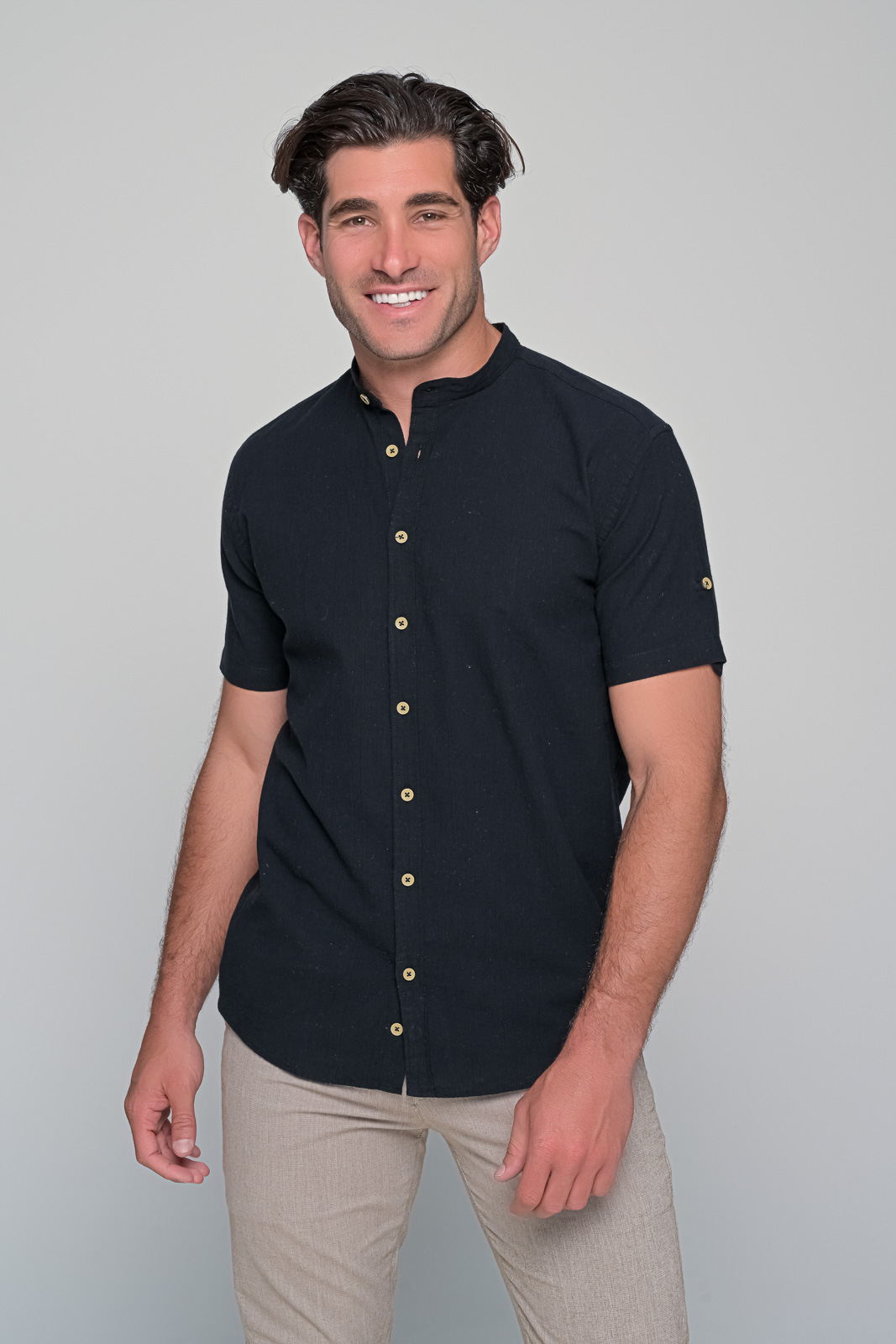 ΠΟΥΚΑΜΙΣΟ ΛΙΝΟ SOUTH VIBES BEN TAILOR - ΜΑΥΡΟ - Ανδρικά