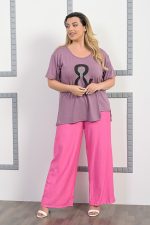 Παντελόνα Με Λάστιχο Στην Μέση Φούξια – Plus Size