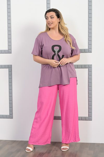 Παντελόνα Με Λάστιχο Στην Μέση Φούξια – Plus Size