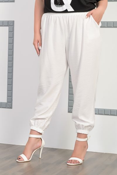 Παντελόνι Με Λάστιχο Στην Μέση Εκρου- Plus Size - Image 2