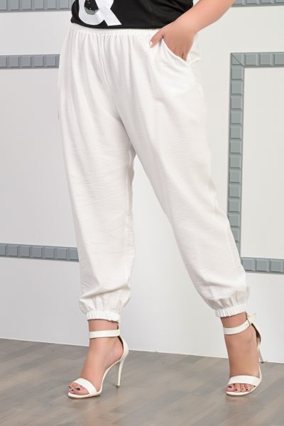 Παντελόνι Με Λάστιχο Στην Μέση Εκρου- Plus Size - Image 3
