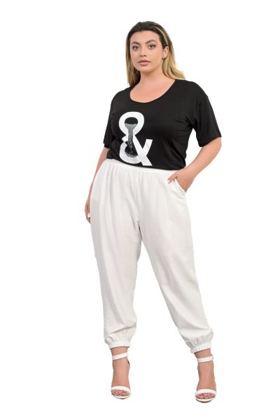 Παντελόνι Με Λάστιχο Στην Μέση Εκρου- Plus Size - Image 7