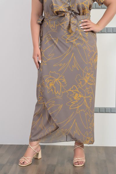 Φούστα Μακριά Σε Χακί Φλοράλ – Plus Size - Image 3