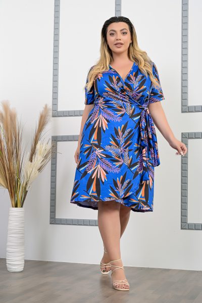 Φόρεμα Midi Εμπριμέ Με Κοντό Μανίκι – Plus Size - Image 3