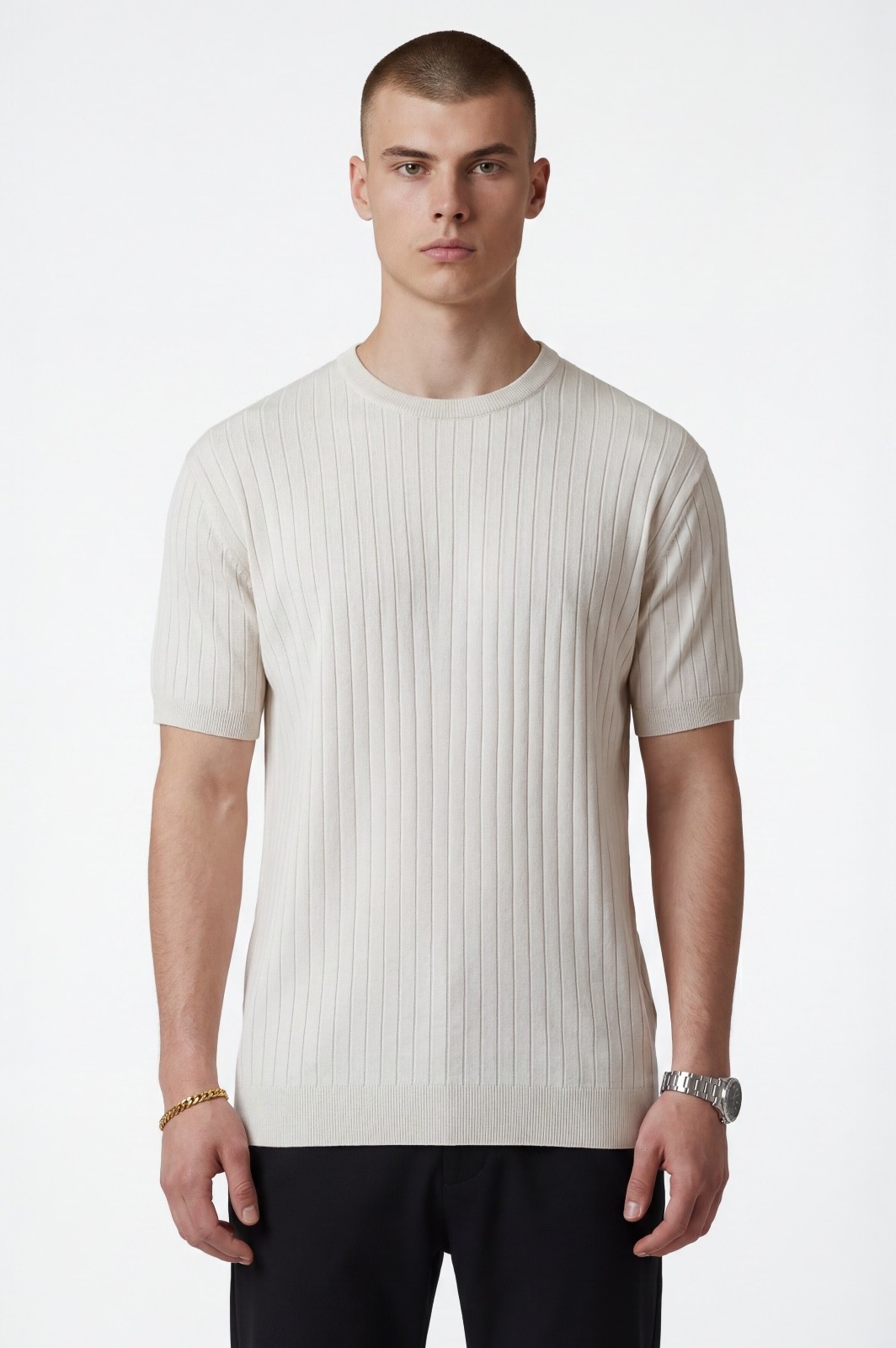 T-SHIRT PREMIUM RIBBED - ΜΠΕΖ - Ανδρικά